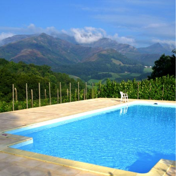 Piscine vue montagne gîte de groupe au Pays Basque - location séjour